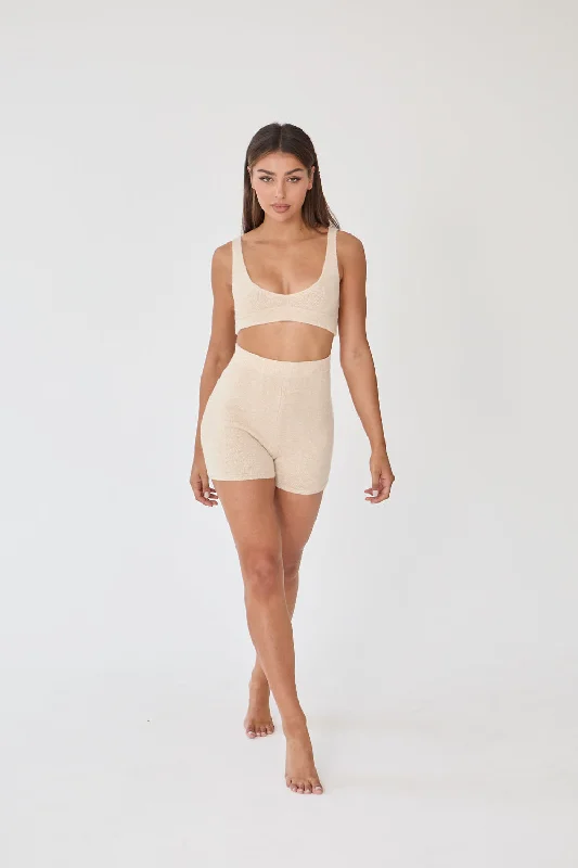 Scoop Neck Knit Bralet - Beige