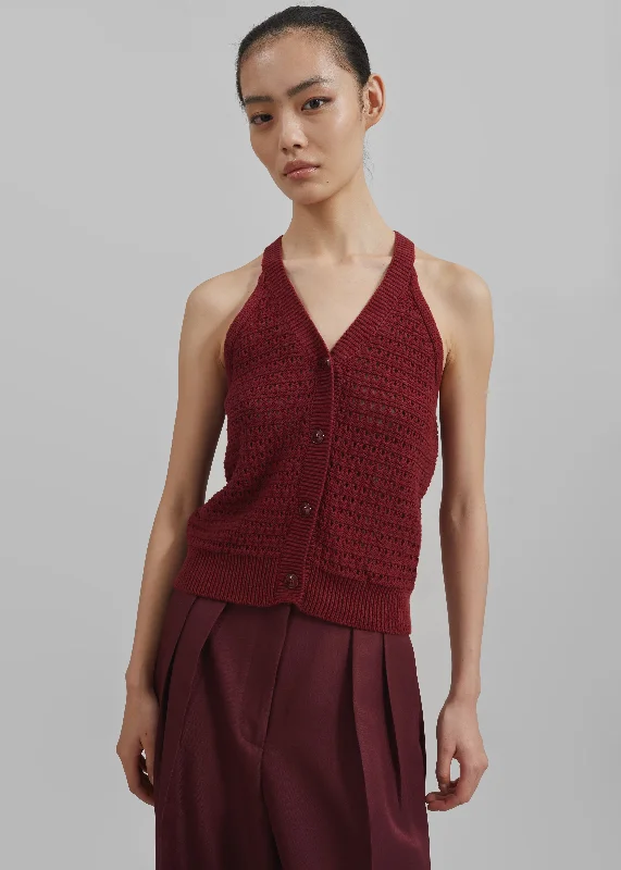 Leonie Knitted Halter Top - Burgundy