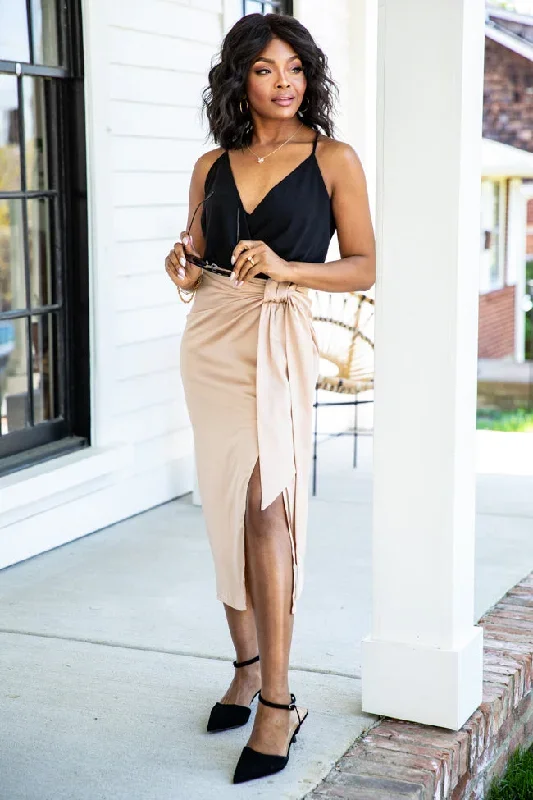 lets-stay-forever-taupe-satin-knot-detail-midi-skirt