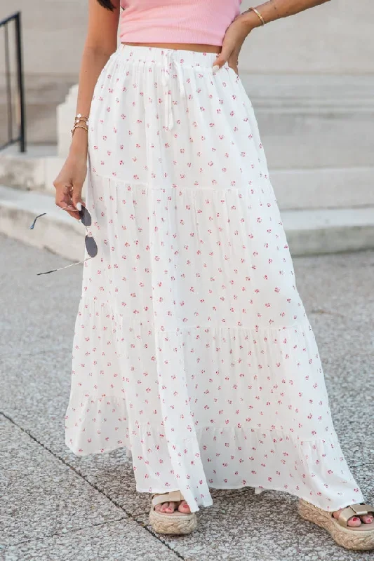 Life Is But A Breeze Ivory And Pink Floral Maxi Skirt