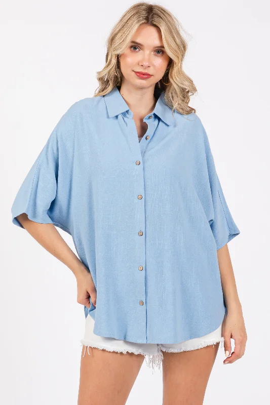 light-blue-linen-dolman-half-sleeve-button-down-maternity-top