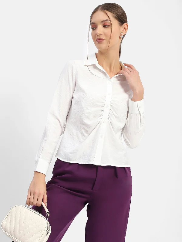 Madame Textured White Ruched Shirt