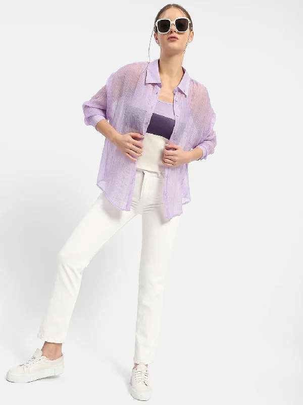 Madame Semi Sheer Lilac Shirt with Colour blocked Inner