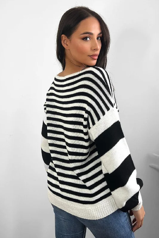 mixed-stripes-v-neck-pullover