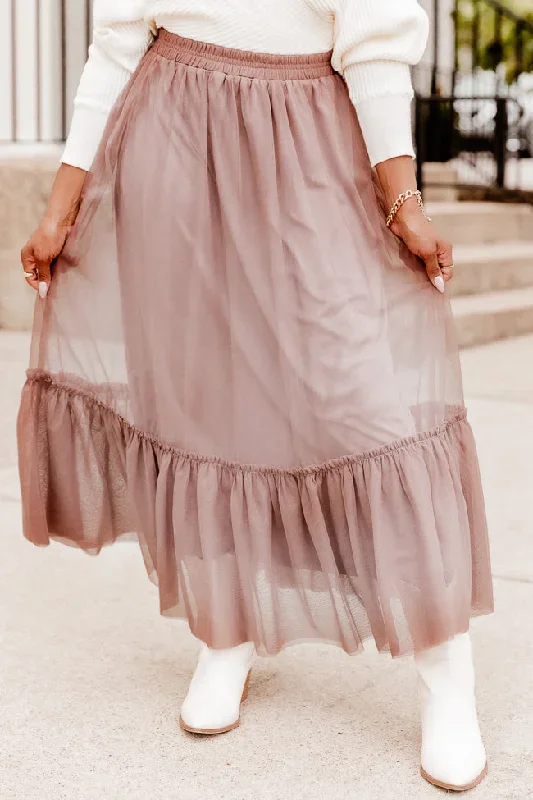 I'll Always Remember Mocha Tulle Midi Skirt