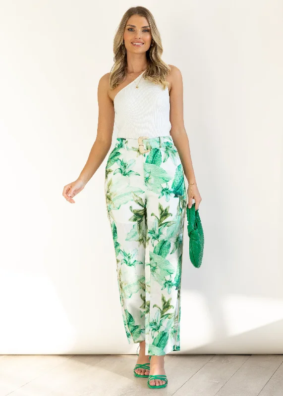 Monet Linen Pants - Green Flowers