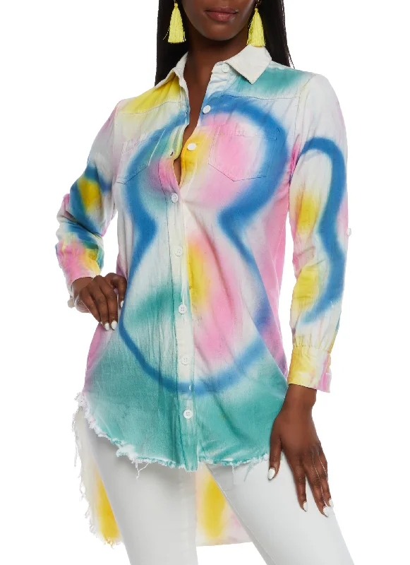 Graffiti Print Button Front High Low Shirt