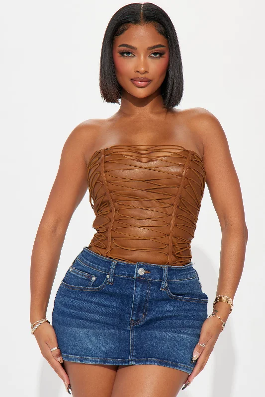 Never Complicated Faux Leather Corset Top - Brown