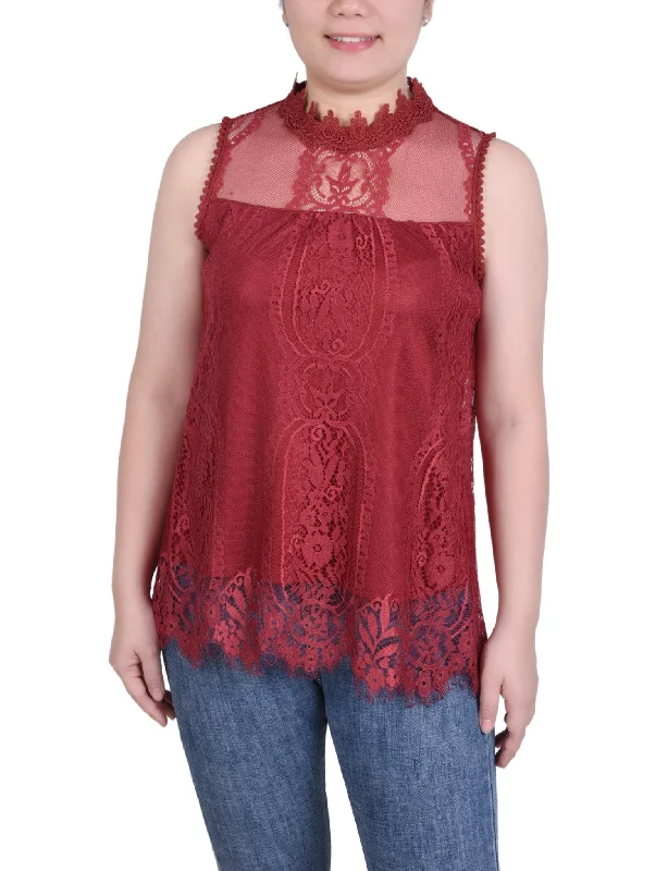 Sleeveless Mock Neck Lace Top - Petite