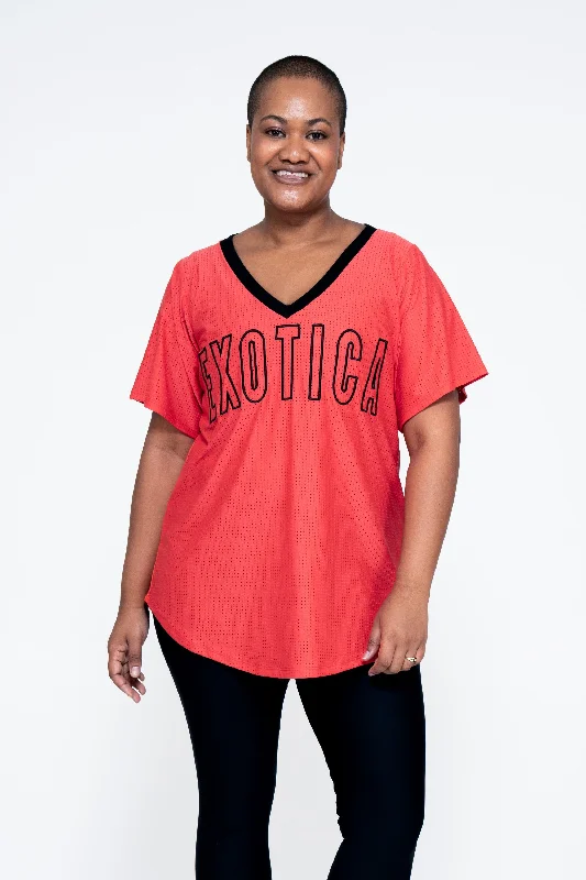 Orange Bball Mesh - V Neck Exotica Black Embroidered Boyfriend Tee