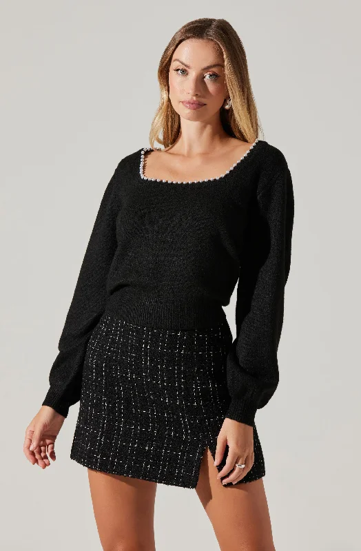 Pearl Lined Square Neck Sweater