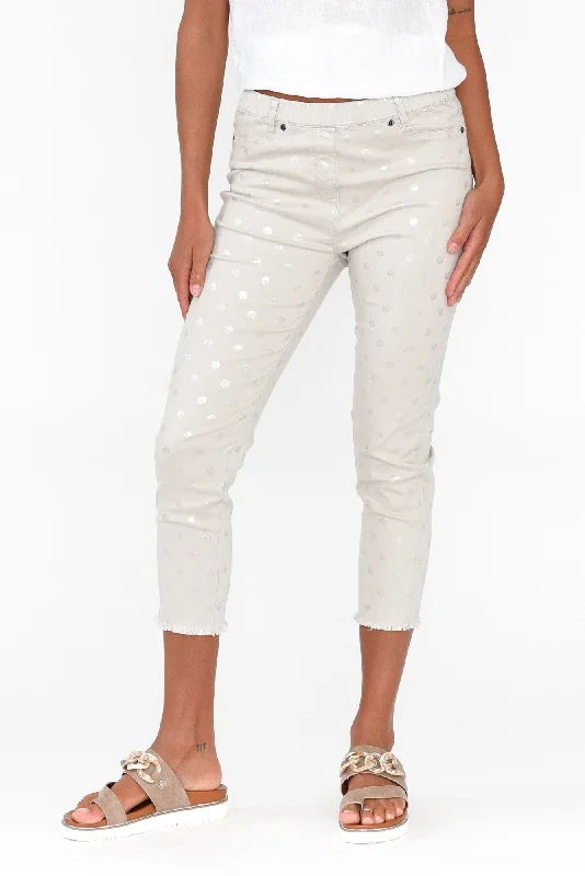 Reed Taupe Foil Spot Cotton Capri Pants