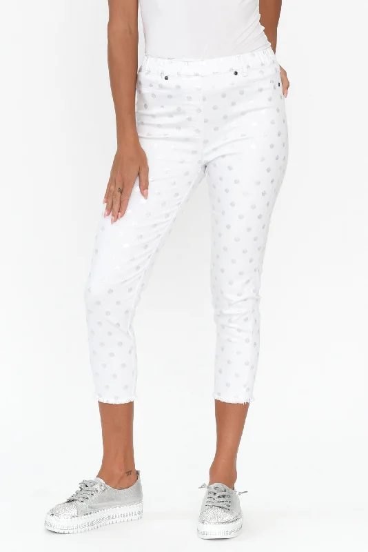 Reed White Foil Spot Cotton Capri Pants