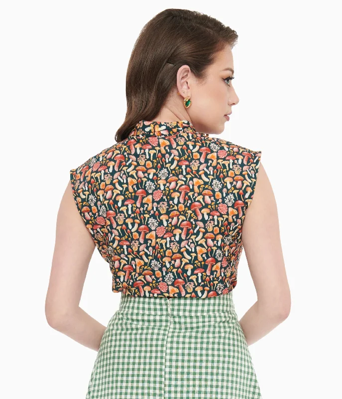 retrolicious-1950s-forest-green-mushroom-print-cotton-bow-top