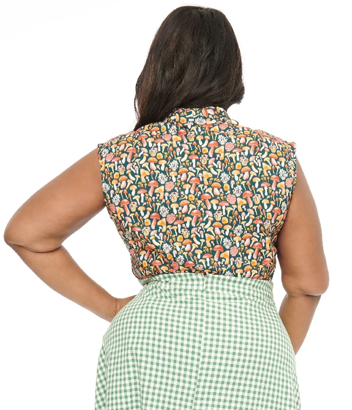 retrolicious-plus-size-1950s-forest-green-mushroom-print-cotton-bow-top