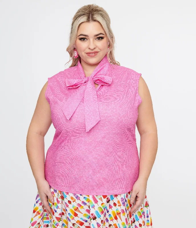 retrolicious-plus-size-1950s-hot-pink-cotton-bow-top