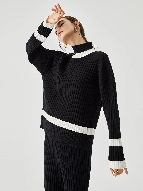 ribbed-knit-contrast-trim-mock-neck-sweater