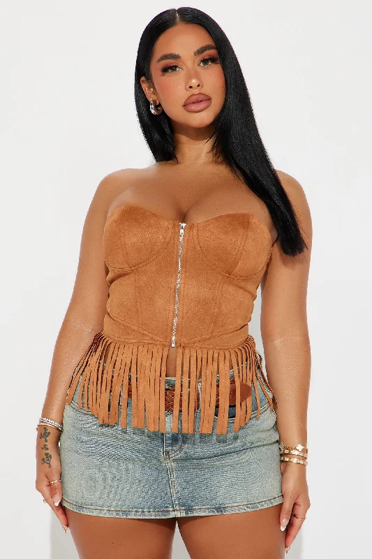 Rodeo Rider Faux Suede Corset Top - Camel