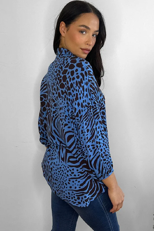 royal-blue-mixed-animal-print-chiffon-shirt-blouse