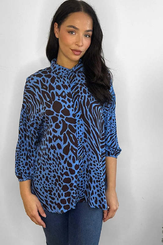 royal-blue-mixed-animal-print-chiffon-shirt-blouse