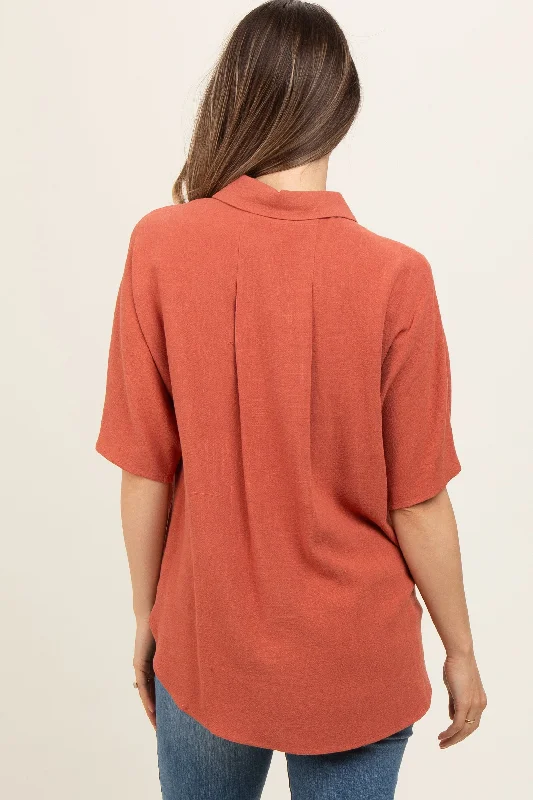 rust-linen-dolman-half-sleeve-button-down-maternity-top