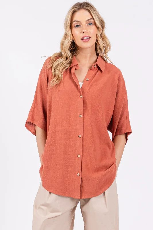 rust-linen-dolman-half-sleeve-button-down-maternity-top