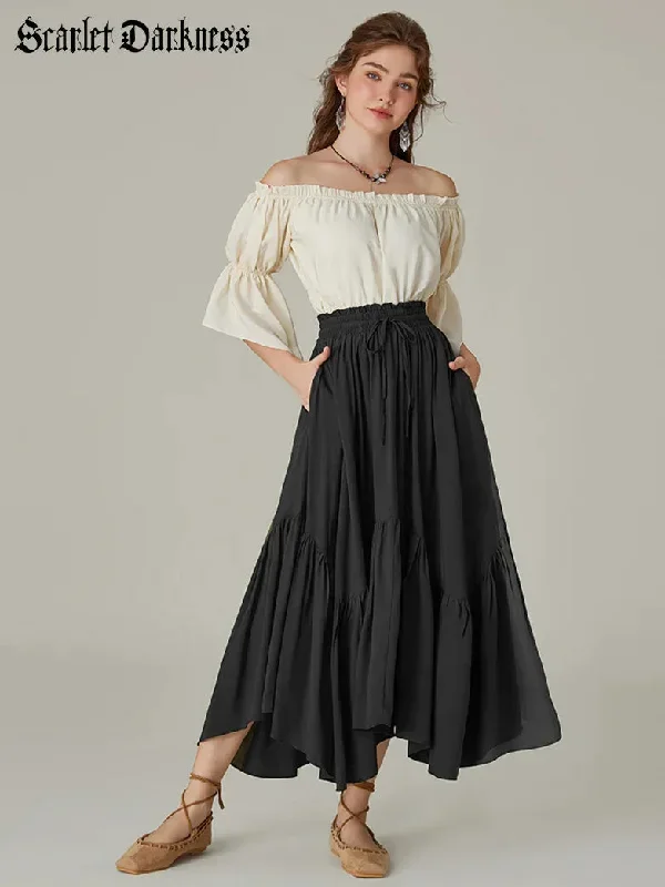 scarlet-darkness-women-renaissance-swing-skirt-elastic-waist-irregular-hem-flared-a-line-skirt