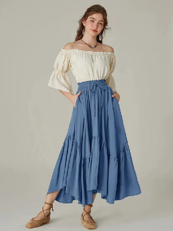 scarlet-darkness-women-renaissance-swing-skirt-elastic-waist-irregular-hem-flared-a-line-skirt