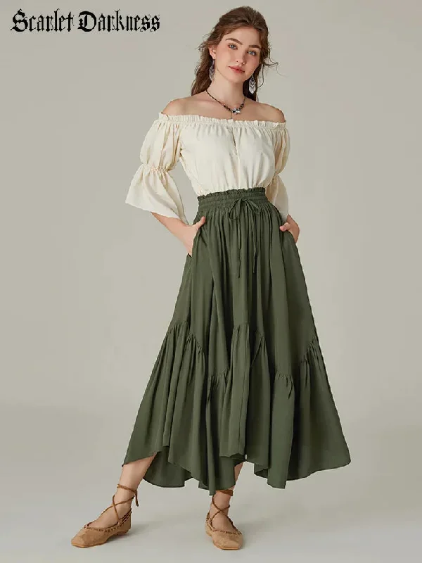 scarlet-darkness-women-renaissance-swing-skirt-elastic-waist-irregular-hem-flared-a-line-skirt