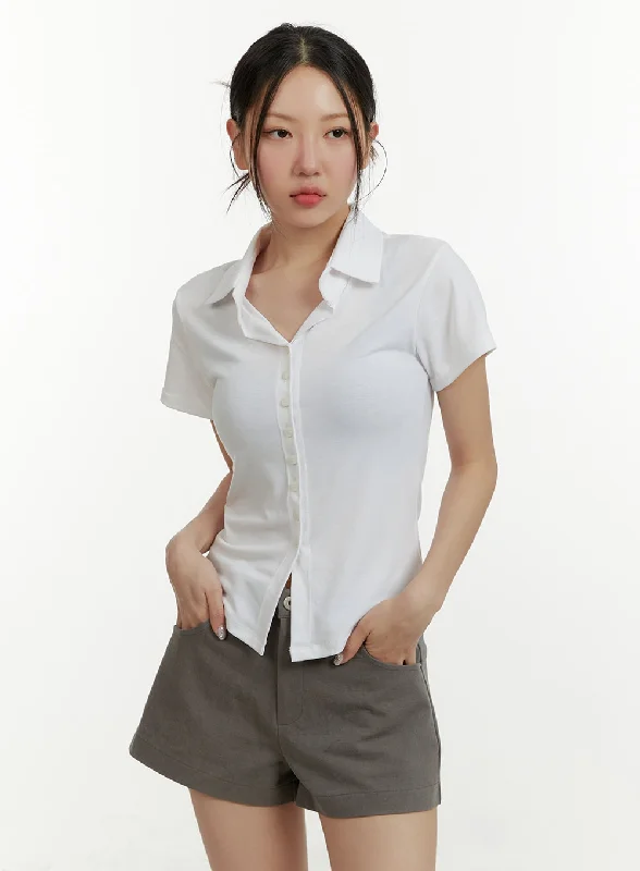 Slim Fit Collar Buttoned Top CY408