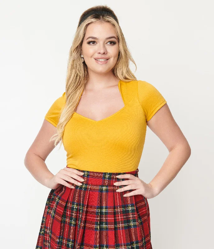 Steady 1950s Mustard Short Sleeve Knit Sophia Top