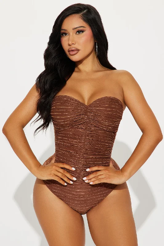 Summer In Mykonos Textured Bodysuit - Brown