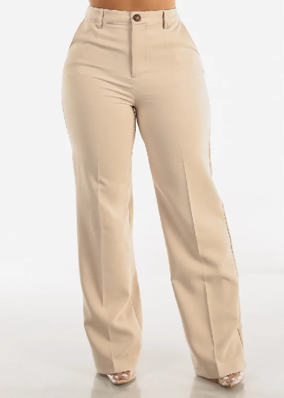 Super High Waisted Formal Straight Dress Pants Beige