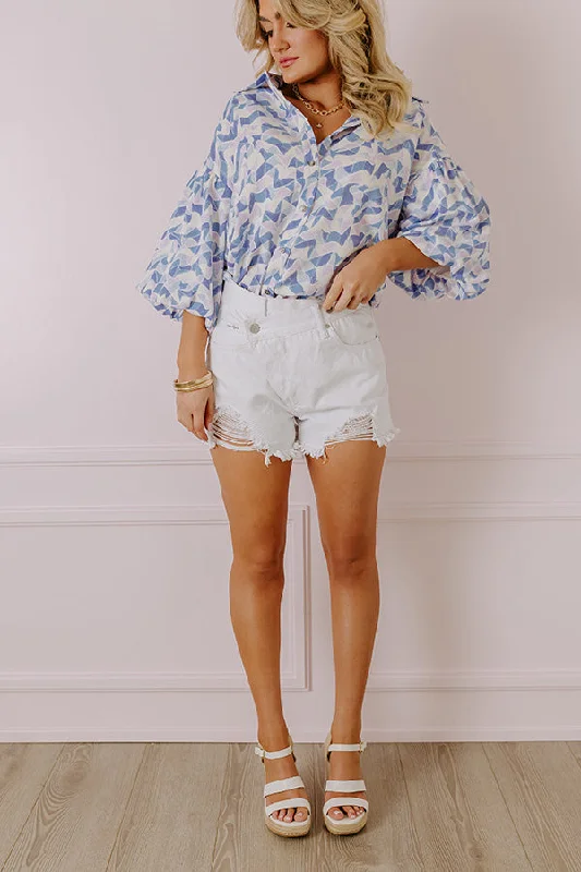 The Raella High Waist Distressed Shorts In White