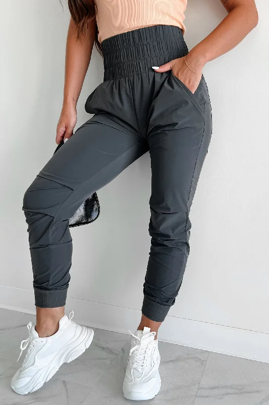 Thrill Of The Game High Waist Joggers (Charcoal)