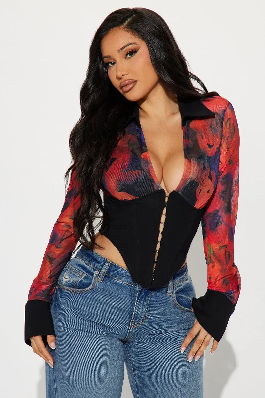 Timeless Chic Floral Corset Top - Red/combo