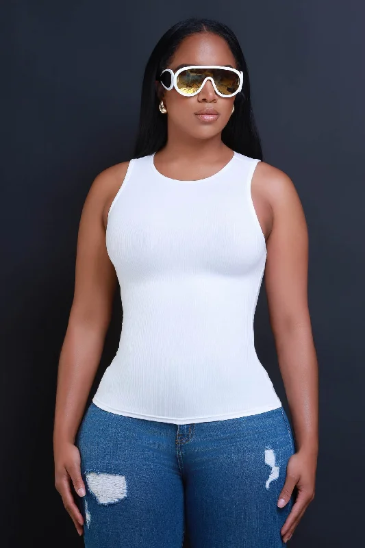 Top Of The Line Cellulite Deleter Sleeveless Ribbed Top - White