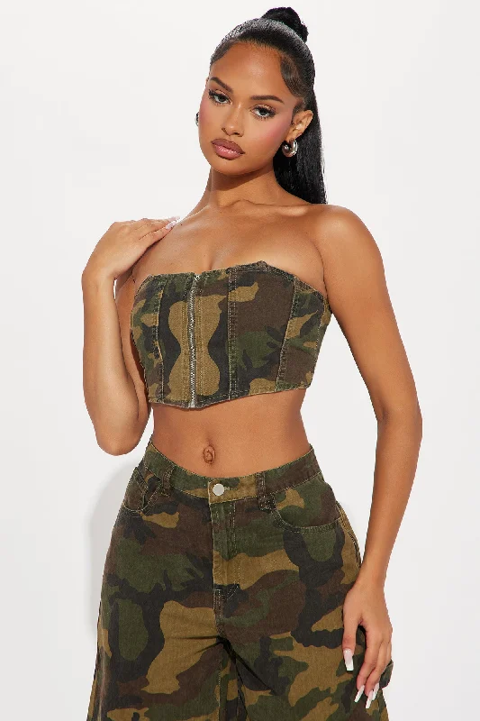 Under Control Camo Corset Top - Olive/combo