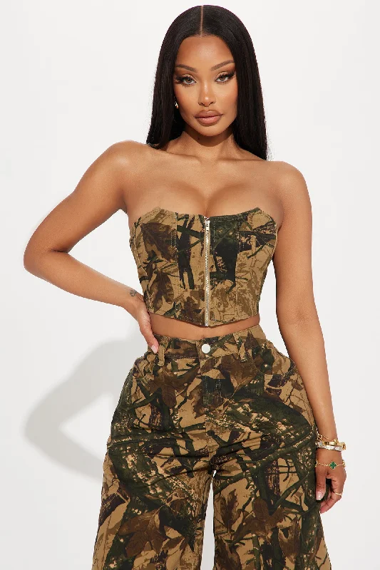 Under Control Tree Camo Corset Top - Khaki/combo