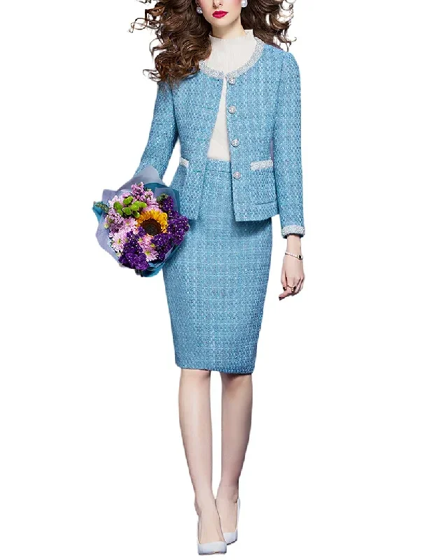 Vera Dolini Wool-Blend 2pc Blazer & Skirt Set