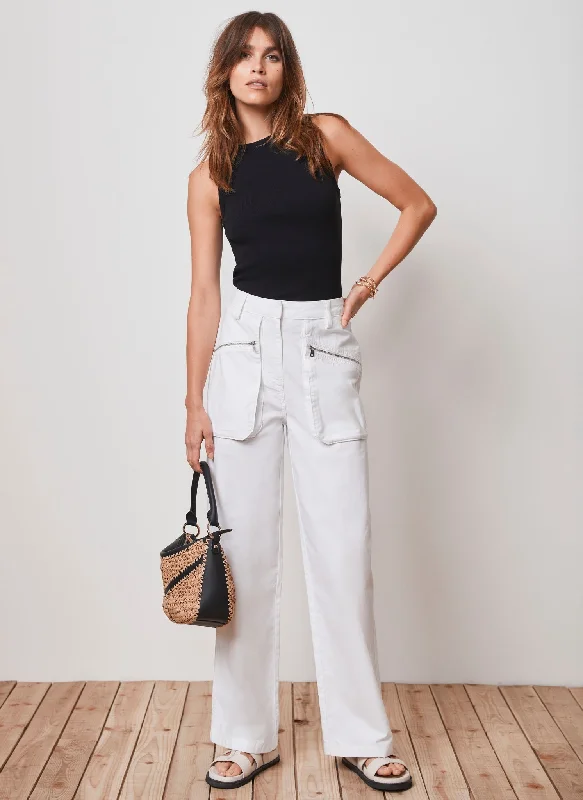 White Cotton Cargo Trousers