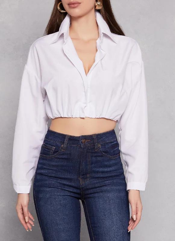 Poplin Ruched Hem Button Front Shirt