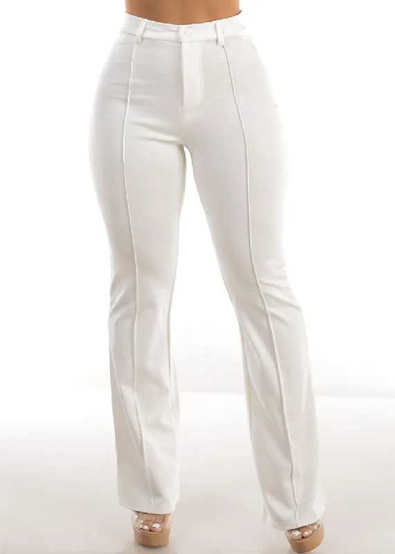 White Super High Waist Wide Leg Dress Pants