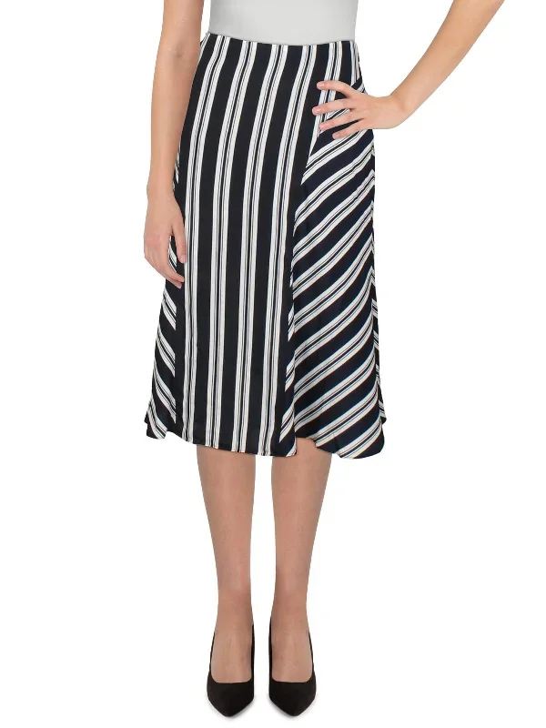 Womens Crepe Striped Midi Skirt