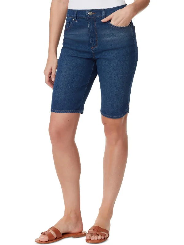 Womens Knee-Length Dark Wash Bermuda Shorts