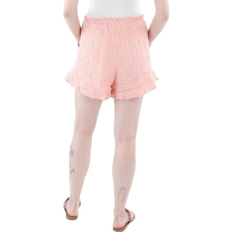 womens-lace-trim-pleated-high-waist-shorts