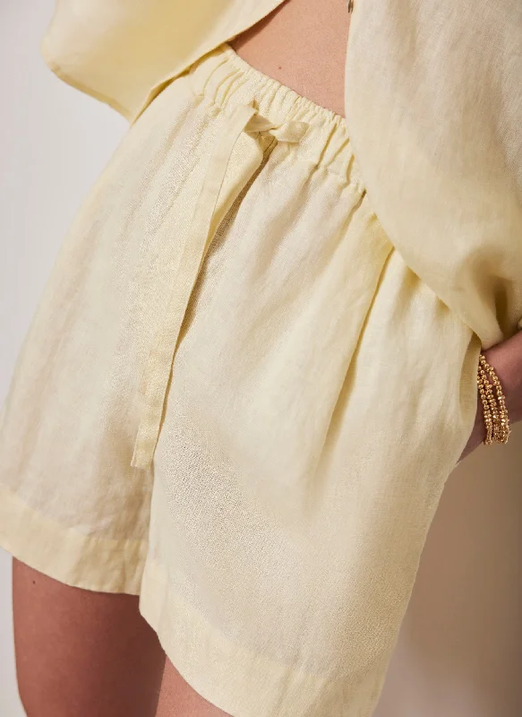 yellow-drawstring-linen-shorts